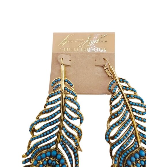 Fabulous NOS Kenneth Lane Ballotini Huge Peacock Feather Pierced Earrings - Picture 4 of 8